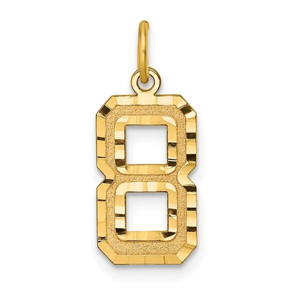 10K Yellow Gold Casted Medium Diamond-cut Number 8 Charm